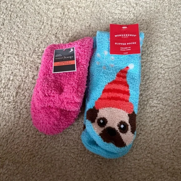 Pink and Blue Slipper Socks Set - Picture 1 of 1